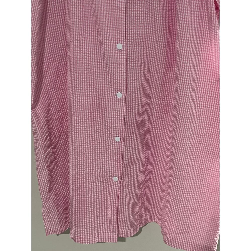 Miss Elaine Pink Gingham Housecoat Grannycore Cottagecore Snap Front Robe 3X - Picture 4 of 7